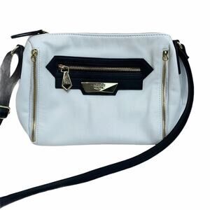 Nicole by Nicole Miller White Black Faux Leather Adjustable Strap Crossbody Bag
